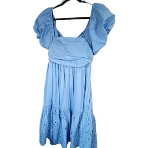 Anthropologie En Saison Mini Dress Puff Sleeve Eyelet Babydoll Medium Bow Tie